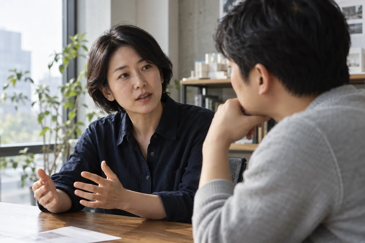 업무 과제를 놓고 대화하는 두 한국인 전문가의 장면